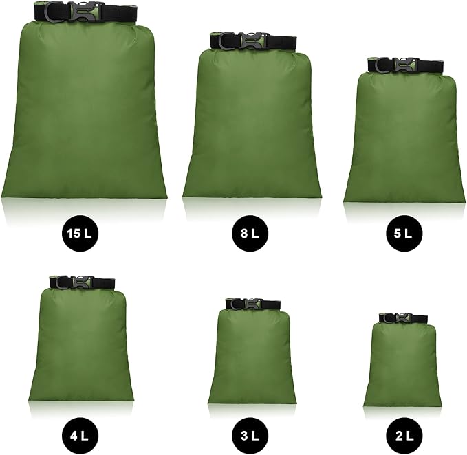 Shappy Waterproof Dry Bag Set 6 Sizes Lightweight Sacks and Long Adjustable Shoulder Strap Outdoor Water Proof Keep Gear Dry Bag Stuff Sacks for Backpacking, Boating, Hiking, Camping