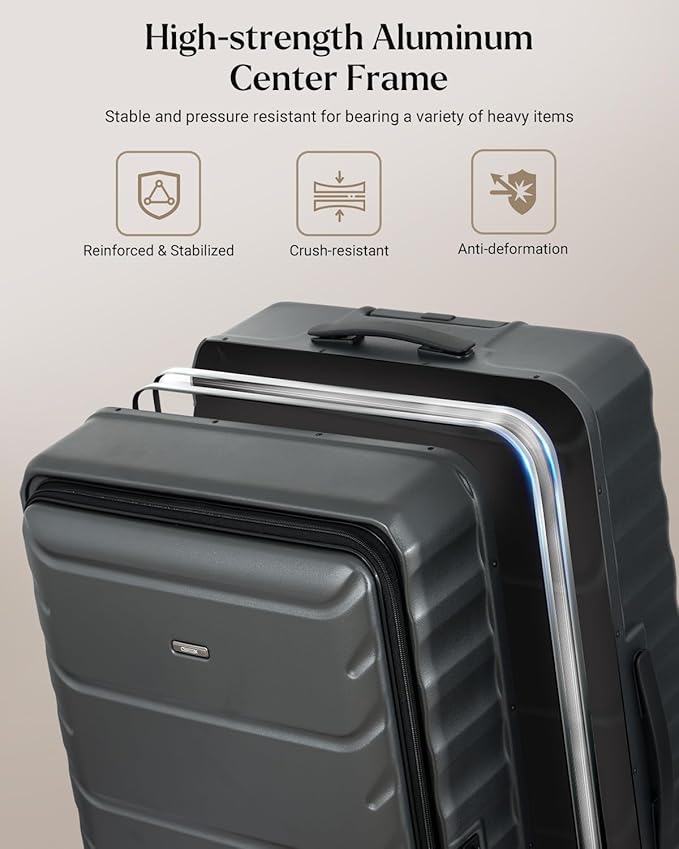 Luggage Sets 2 Pieces, 20/28 Inch PC Hardshell Suitcase with Spinner Wheels, 20 Inch Expandable Clamshell Carry On Luggage and 28 Inch Aluminum Frame Top Opening Checked Luggage (Grey)