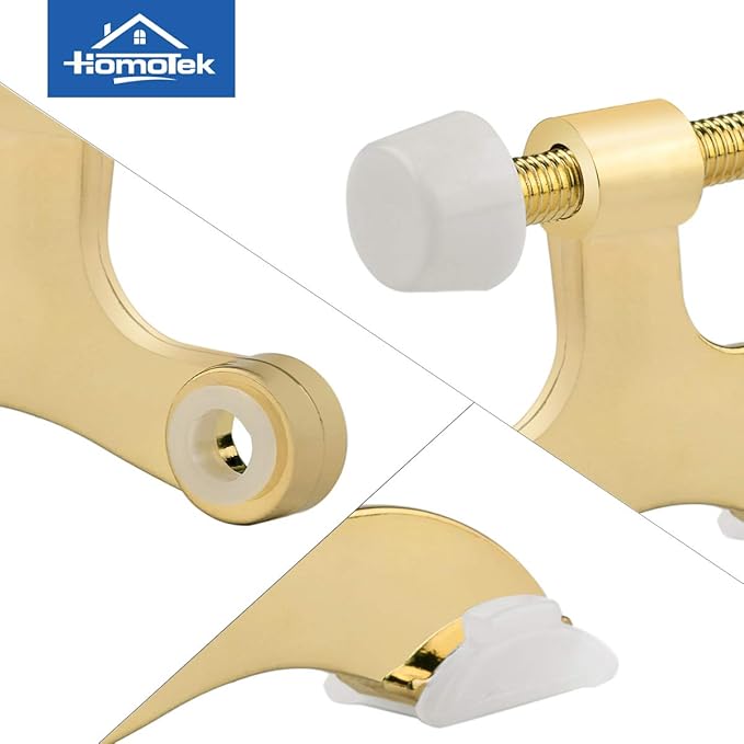 HOMOTEK 8 Pack Hinge Pin Bright Brass Door Stopper, Gold Door Stops, Adjustable Deluxe Heavy Duty Door Stopper 2-1/2"x1-3/4”,with White Rubber Bumper Tips