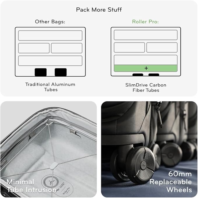 Peak Design Roller Pro Carry-On, Eclipse, Expandable Small Suitcase with Wheels, Carbon Fiber Handle, Drawbridge Opening, Hybrid Soft/Hard Shell, Custom Hardware, Fits XL Camera Cube or Packing Cubes