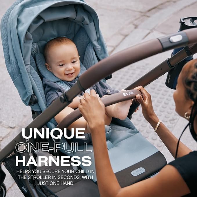 Cybex Balios S Lux Toddler and Baby Stroller with Reversible Seat, Unique One-Pull Harness, and Multiple Recline - Travel System Ready, with One Hand Fold, Black Frame/Moon Black Seat