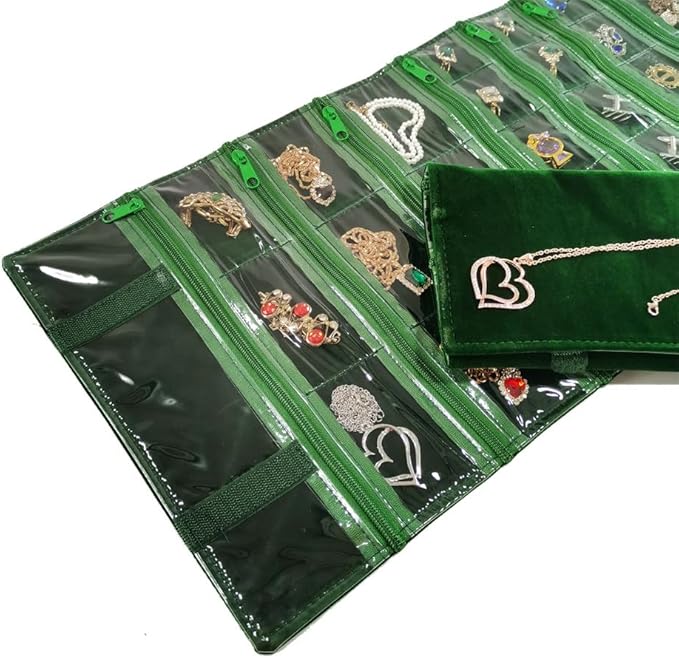 Travel Jewelry Roll Bag Portable Organizer Pouch With Grids&PVC Cover Storage Bags for Necklace, Bracelet, Bracelet,Ring, Badge, Pendant