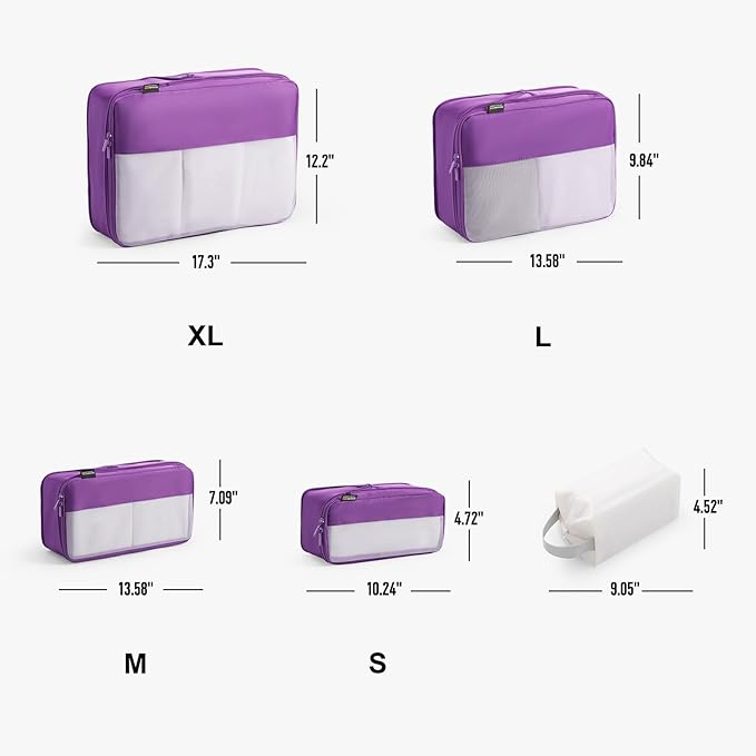 6 Set Compression Packing Cubes for Travel Essentials, Luggage Organizers for Suitcases (Bright Purple)