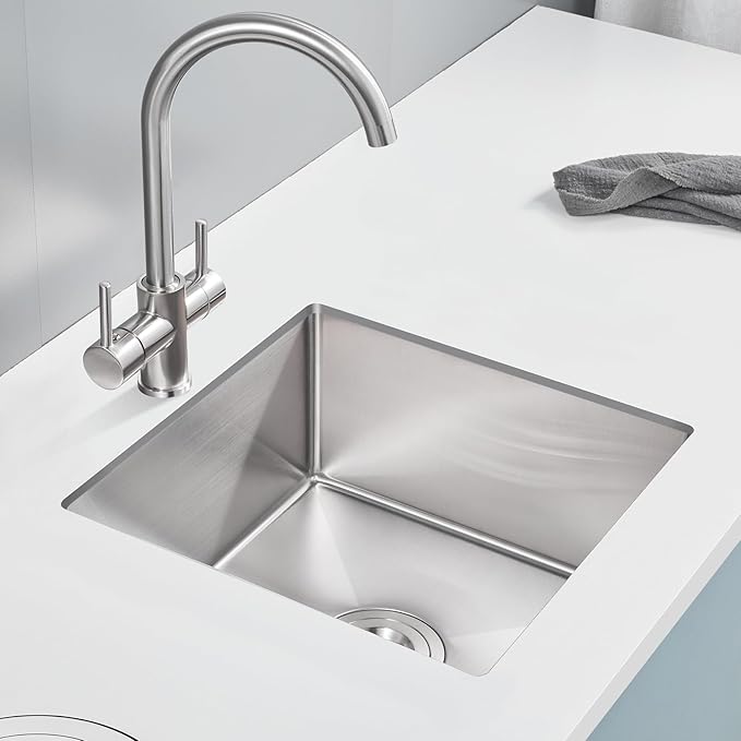POPFLY 15×15 Inch Undermount Wet Bar Sink, 18 Gauge 304 Stainless Steel Kitchen Sink 15" Small Outdoor Mini Rv Under Counter Sinks, Brushed Nickel