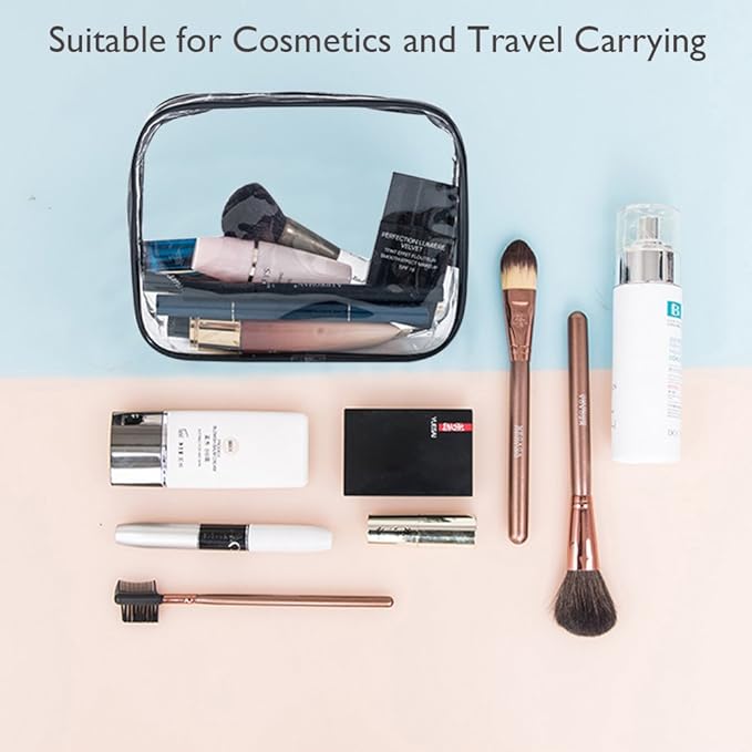 APREUTY Clear Makeup Bags, TSA Approved 6 Pcs Cosmetic Makeup Bags Set Clear PVC with Zipper Handle Portable Travel Luggage Pouch Airport Airline Vacation Organization (Black)