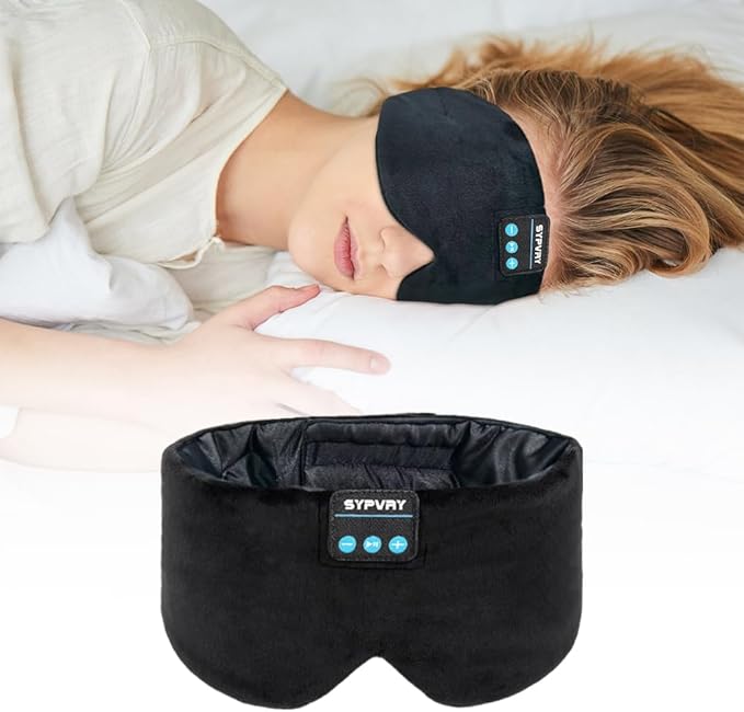 Sleep Mask Bluetooth 5.4 Headphones Soft Wireless Headband Eye Mask Blackout with Microphone (Black M)