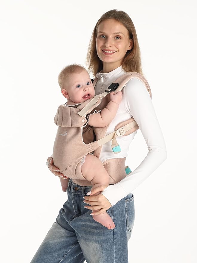 Grownsy Baby Carrier Newborn to Toddler (7-44lbs), Ergonomic & Cozy Wraps with One-Click Buckle, Head Support for Hands-Free Comfort, Dusty Pink