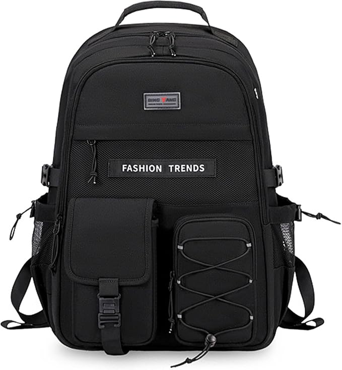 Lohol Multi-Pocket Backpack with 15.6 inch Laptop Compartment, Water Resistant Bookbag for School College and Travel (Black)
