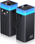 Power Bank 60000mAh 22.5W Fast-Charging Portable Charger with Built-in Cables Portable High Capacity Portable Phone Charger Power Bank for iPhone, Samsung, Galaxy, Travel Camping Outdoor