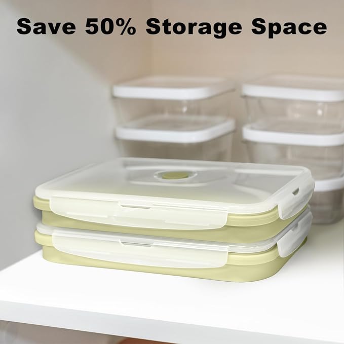 Large Collapsible Food Containers with Lids, Collapsible Bowls For Camping, Save Space, Leak-Proof Silicone Storage Bowls, 2pack 1200ml, Dishwasher, Microwave Freezer Safe