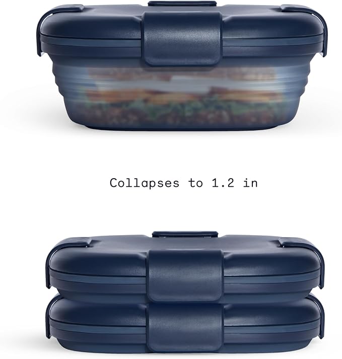 STOJO Collapsible Sandwich Box – 24oz, Reusable Food Storage Container, Silicone Bowl for Hot/Cold Food – Meal Prep, Lunch, Camping, Hiking – Dishwasher Safe (Set of 3, Translucent Denim)