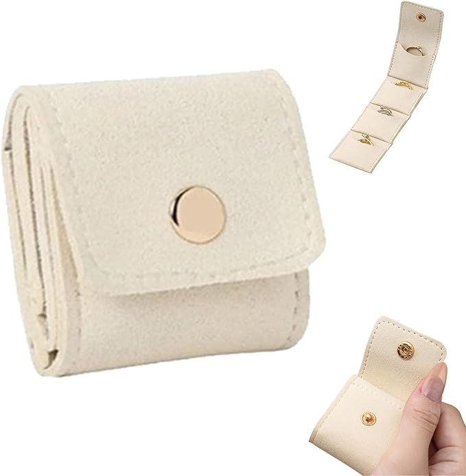 Mini Travel Jewelry Bag - Small Foldable Jewelry Case & Organizer Pouch with Snap Closure, Soft Fabric for Tangle-Free Necklaces Rings Earrings, Portable Storage Holder for Women Gift (Gray x 1)