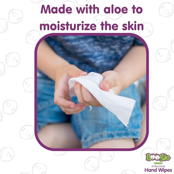 Antibacterial Hand Wipes by Boogie, Alcohol Free, Hypoallergenic and Moisturizing Aloe, Hand Wipes for Kids and Adults, Single Packs, 30 Wipes (Pack of 3)
