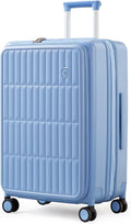 aji Expandable Top Open 26 Inch Checked Luggage with Spinner Wheels, Large Suitcase with TSA Lock, Hardside Travel Luggage Suitcases for Men Women, for 24+Days Travel, Blueberry Blue