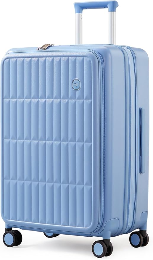 aji Expandable Top Open 26 Inch Checked Luggage with Spinner Wheels, Large Suitcase with TSA Lock, Hardside Travel Luggage Suitcases for Men Women, for 24+Days Travel, Blueberry Blue