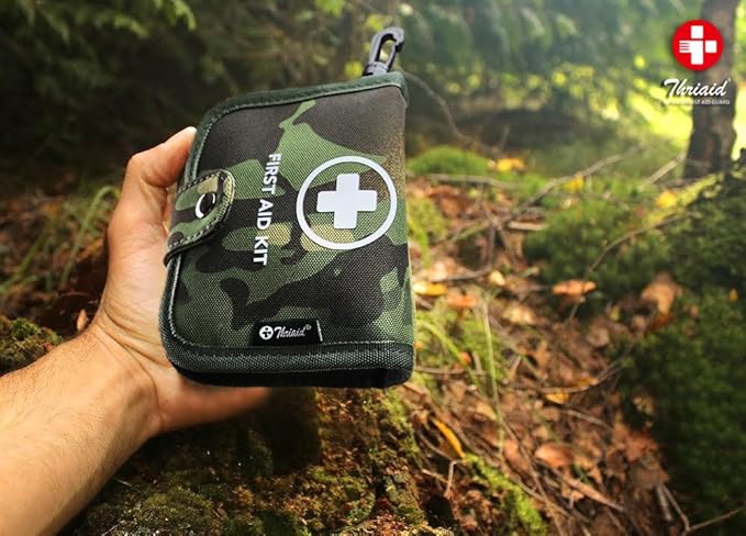 Small First Aid Kit, 100 Pieces Water-Resistant Well Organzied Pouch with Rotatable Buckle - Ideal for Outdoor, Travel, Biking, Camping, Hiking, Car (Green Camo)