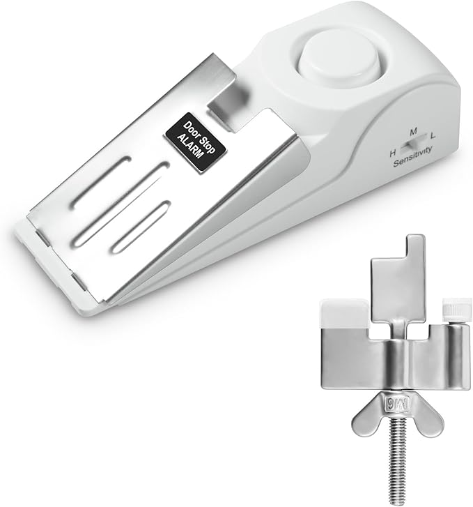 1 Pack 120dB Travel Door Stopper Alarm & Portable Door Lock, 3-Level Sensitivity Adjustable Travel Security Wedge for Hotel Home Apartment Dorm