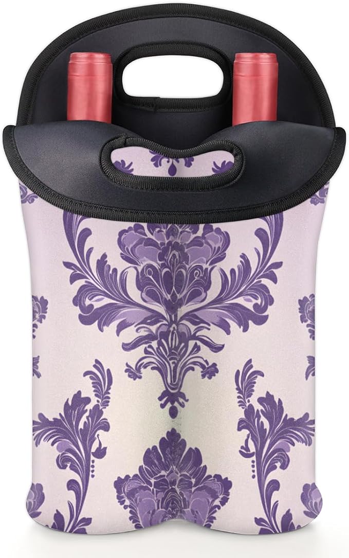Neoprene Wine Tote, Bottle Carrier Gag Insulating Neoprene Thicker, Insulated Wine Bag for Travel Holds Two Bottles, Bottle Carrier Bags Protect the Bottles, Purple Totem