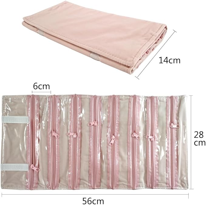 Travel Jewelry Roll Bag Portable Organizer Pouch With Grids&PVC Cover Storage Bags for Necklace, Bracelet, Bracelet,Ring, Badge, Pendant