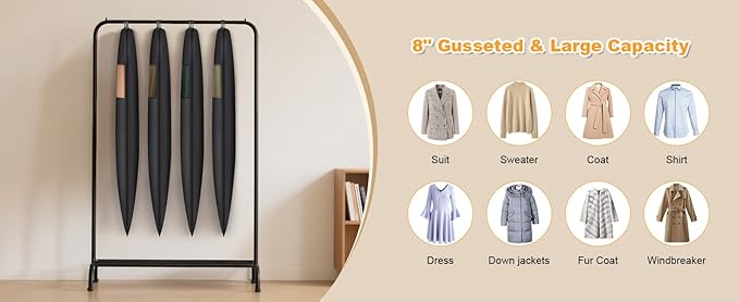 Syeeiex 54'' Space Saving Hanging Garment Bag with Self Compression Zipper(2PCS) - Save 50% Space, Garment Bags for Hanging Clothes with 8'' Gussets, Can Hold 6 Down Coats, 8 Winter Coats or 20 Shirts