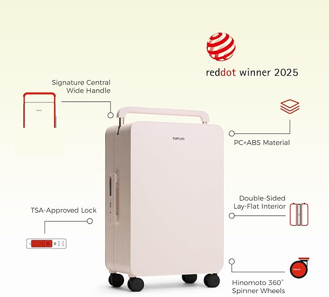 TUPLUS 24” Checked Hardside Luggage Lightweight ABS Travel Suitcase with Wide Handle Spinner Wheels TSA Combination Lock, Balance Series 2.0, Sakura Pink