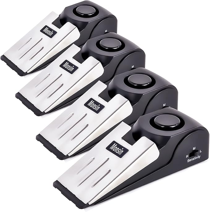 Door Stop Alarm, Door Stopper with 120DB Security Alarm, Floor Wedge Doorstop for Travel Apartment Home House (Pack of 4)