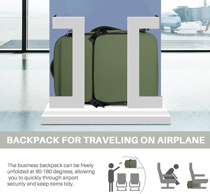 Travel Backpack Carry On Flight Approved, Lightweight Large Travel Backpack, Expandable with USB Charging Hole, Waterproof Causal Bookbag for Travel Work College Fits 17 inch Laptop, Green