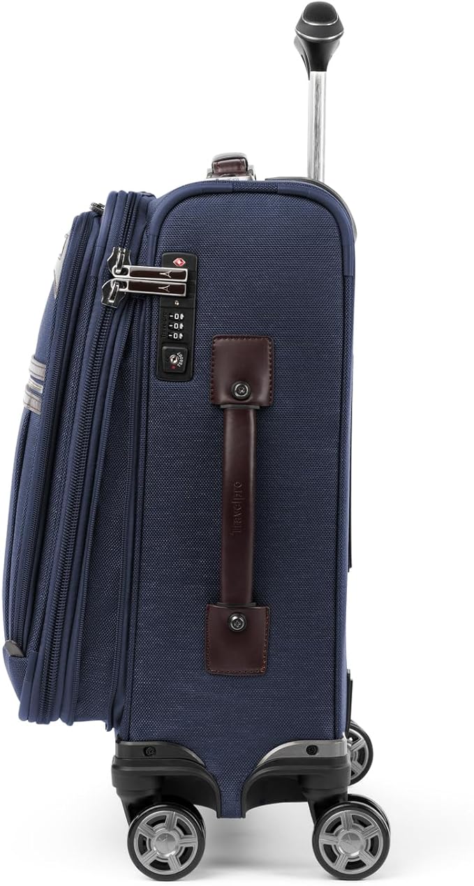 Travelpro Platinum Elite Softside Expandable Carry on Luggage, 8 Wheel Spinner Suitcase, USB Port, Men and Women, International, True Navy, Carry On 19-Inch