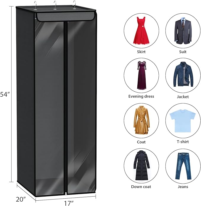 Univivi Garment Bags for Hanging Clothes, Large Clothes Storage Bags Closet Organizer with Clear Window, Premium Hanging Garment Storage Bag for Suits, Coats, Dresses, 54", 2 Pack (Dark Grey)