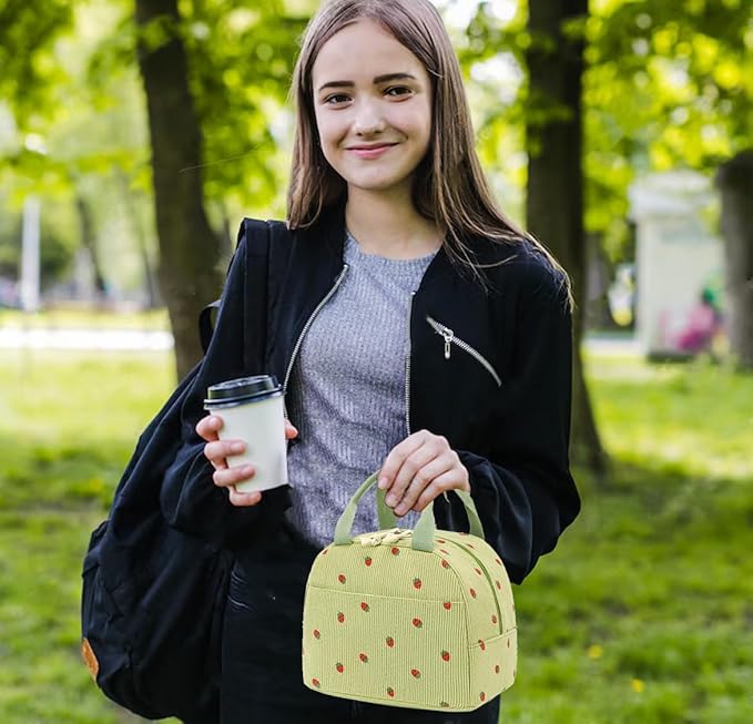 Bluboon Lunch Bag for Women Men Cute Corduroy Lunch Tote Bags Reusable Insulated Lunch Box Large Capacity Reusable Insulated Cooler for Work Picnic or Travel