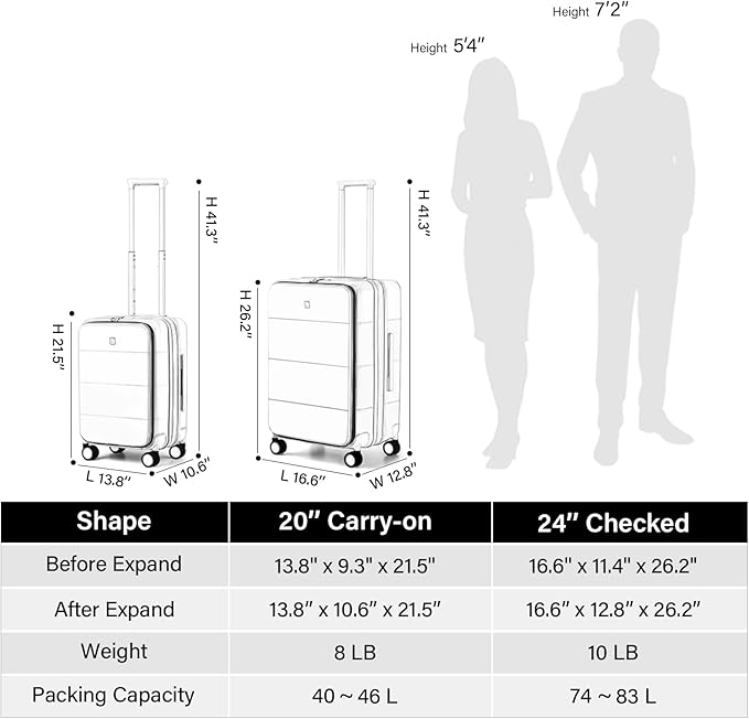 Hanke Hardside Expandable Checked Luggage, 24 Inch Top Opening Trunk Luggages with Spinner Wheels, All-PC Hard Shell Suitcase, Lightweight TSA Checked-Medium(Smoke White, 83L)