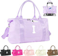 Daughter Niece Gifts for Teen Girl Kids, Initial Travel Duffel Bag Sports Gym Bag Personalized Gifts Weekender Bag，Monogram Overnight Bag Cute Dance Bag Birthday Bridesmaid Gifts for Women(Purple, I)