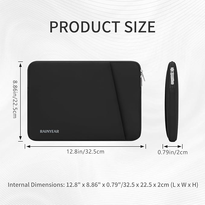 RAINYEAR Laptop Sleeve Case with Front Pocket, 11-13 Inch Protective Portable Case with Front Pocket, Briefcase Laptop Bag Cover Compatible with MacBook Air/Pro, HP, Dell, Lenovo, Acer, Black