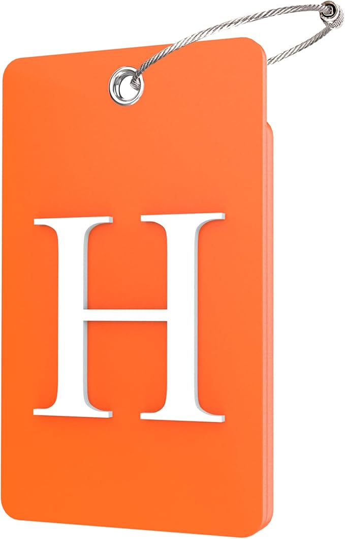 Gostwo 2 Pack Luggage Tags for Suitcases, 26 Initial Letter Travel Luggage Baggage Identification Labels ID Tag Fully Bendable Tags with Stainless Steel Loop (Orange) (Letter H)