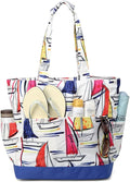 VASCHY Beach Bag for Women, Large Waterproof Sandproof Fold-able Packable Pool Tote Bag w Zipper/Pockets