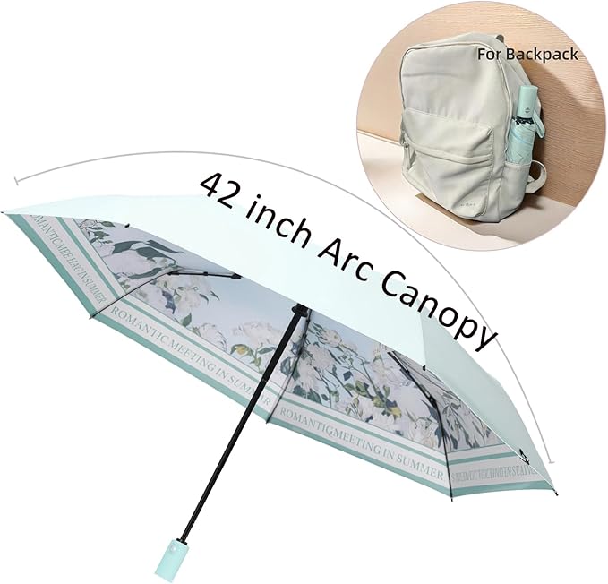 BAODINI Small UV Protection Travel Umbrella Compact for Rain and Sun UPF 50+ 41 inch Portable Umbrella for Women and Men