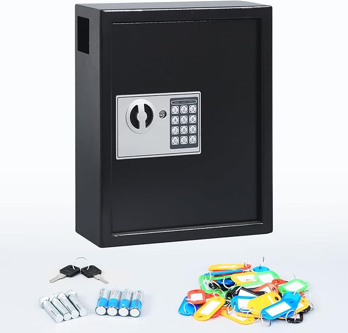 KYODOLED Electronic 40 Keys Cabinet Wall Mount,Digital Key Safe Lock Box,Large Security Lockbox for House Key,Heavy Duty Combination Lock Storage,14.37'' X 11.8'' X3.93'' (Black,40 Keys)