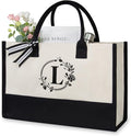 TOPDesign Personalized Initial Jute/Canvas Beach Bag, Monogrammed Gift Tote Bag for Women