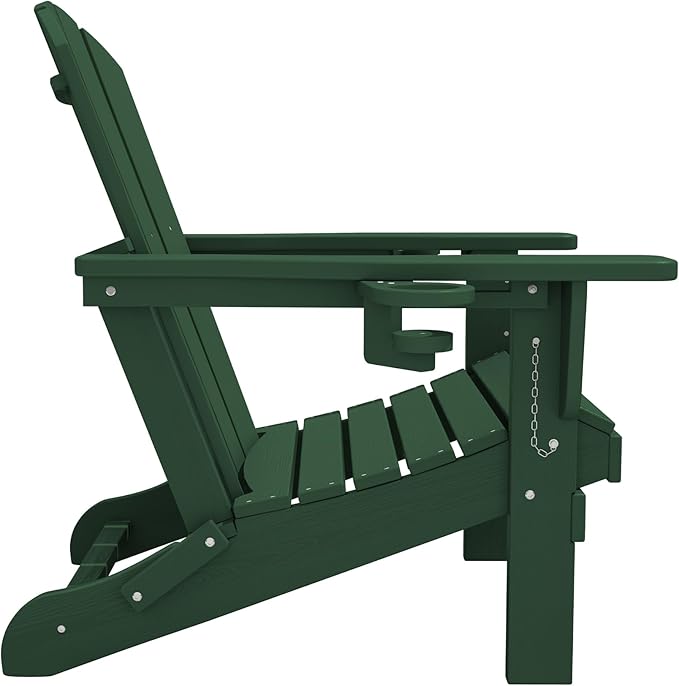 SERWALL Adirondack Chair with Cup Holders - Composite Adirondack Chairs Set of 8 HDPE Outdoor Chairs All Weather Use- Green