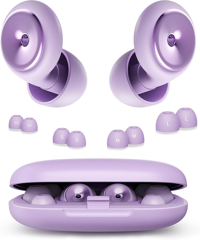 Ear Plugs for Sleeping Noise Cancelling Earbuds:45db Loop Earplugs for Concerts/Shooting/Travel/Snoring Silicone Hearing Protection Sleep Ear Plugs with Reusable 8 Ear Tips （Purple）