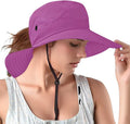 Rosoz Ponytail Sun Bucket Hats for Women UV Protection Foldable Mesh Wide Brim Hiking Beach Fishing Summer Safari