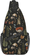 SUPLUCHOM Sling Bag Vintage Mushroom Leaf Forest Hiking Daypack Crossbody Shoulder Backpack Travel Chest Pack for Men Women Over 12 Years Old