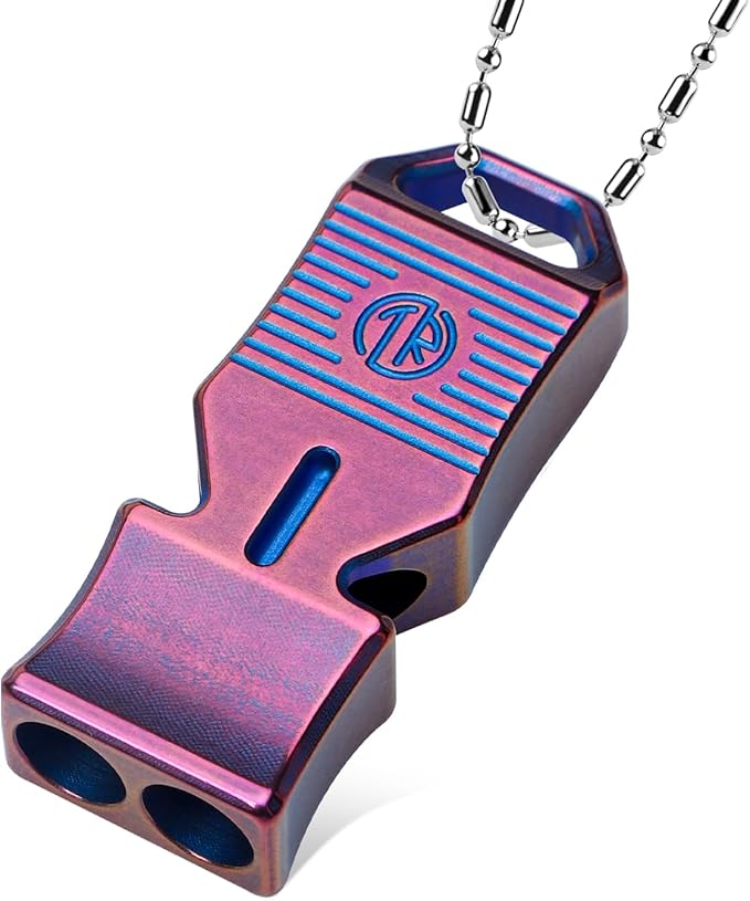 TACRAY Titanium Emergency Survival Whistle, Portable Necklace Whistle, Loud Whistle up to 120~130db, Good for Life Saving, Hiking, Camping, and Pet Training