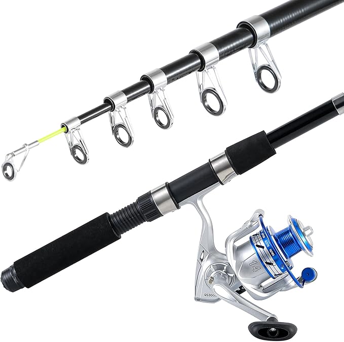 Fishing Pole Combo, 6.9ft 2Pcs Telescopic Rods Set, Collapsible Fishing Rods, 2PCS Spinning Reel Set with Carrier Bag Freshwater Fishing Rod and Reel Combos Kits(2 Blue Combos)