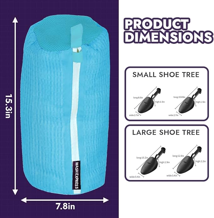 Shoe Cleaning Kit: Shoe Washing Bag (2pcs), Mesh Laundry Bag for Shoe Dryer and Adjustable Shoe Trees (5 pc kit)