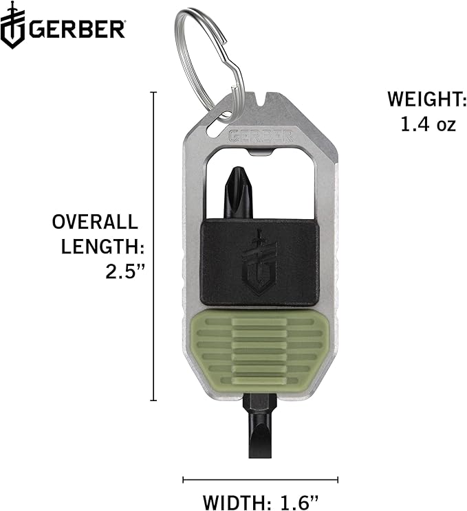 Gerber Gear Driver Keychain 5-in-1 Multitool, Clips to Pocket or Keychain with Pry Bar, Phillips and Flat Head Screwdriver Bits, and Bottle Opener, Lightweight EDC Gear for Everyday Carry, Baltic Haze