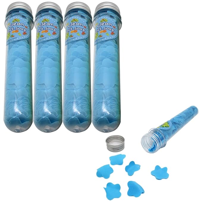 Flower Paper Soap Sheets (Pack of 4) - Portable Disposable Travel Paper Soap Confetti - Foaming Hand Washing Scented Soap Flakes for Indoor, Travel, Camping, Hiking, Outdoor, (Blue)