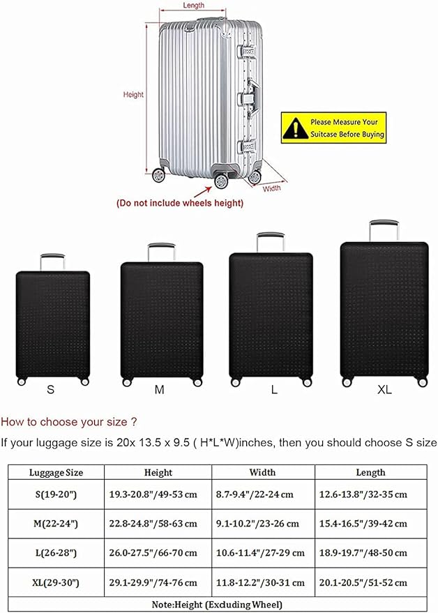 Luggage Cover, THome Protective Washable Suitcase Cover - Travel Elastic Spandex Suitcase Protector Fits 26 to 29 Inch Black