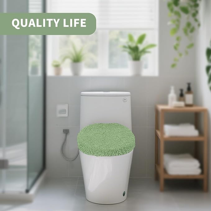 Microfiber Elongated Toilet Seat Cover 19.5"x 15" Machine Washable Solid Toilet Lid Cover Adjustable Rubber Backing Fits Most 18-19.5" L x 14-16" W Elongated Toilet Seat