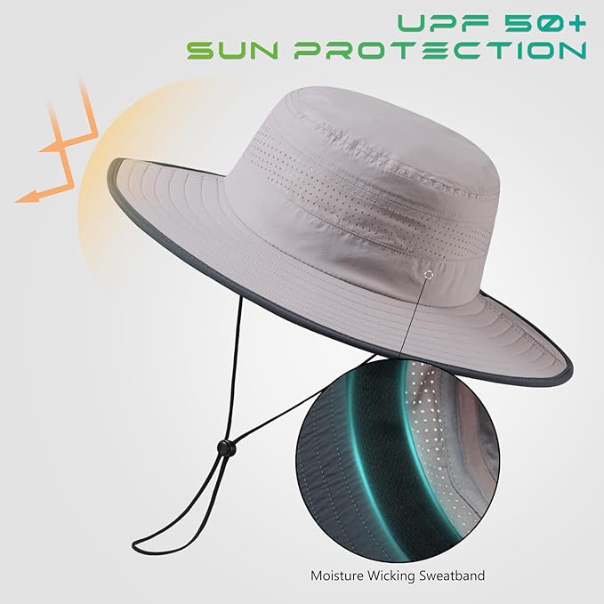 UPF 50+ Foldable Brim Water-Resistant Sun Bucket Hat with Laser Perforated Mesh Adjustable for Men Women Outdoor